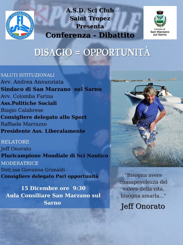 CONFERENZA: DISAGIO = OPPORTUNITA’ – 15 Dicembre 2024 ore 09:30 Aula Consiliare